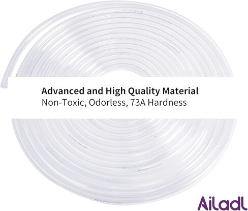 Ailadl 5/8 "ID أنابيب بلاستيكية شفافة، طول 50 قدمًا، أنابيب فينيل شفافة مرنة، تقاوم الالتواء، خالية من مادة BPA وغير سامة، آمنة لأنابيب حوض السمك، خرطوم خزان الأسماك، خرطوم شفاف متعدد الاستخدام مع 4 مشابك in Kuwait