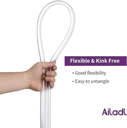 Ailadl 5/8 "ID أنابيب بلاستيكية شفافة، طول 50 قدمًا، أنابيب فينيل شفافة مرنة، تقاوم الالتواء، خالية من مادة BPA وغير سامة، آمنة لأنابيب حوض السمك، خرطوم خزان الأسماك، خرطوم شفاف متعدد الاستخدام مع 4 مشابك in Kuwait