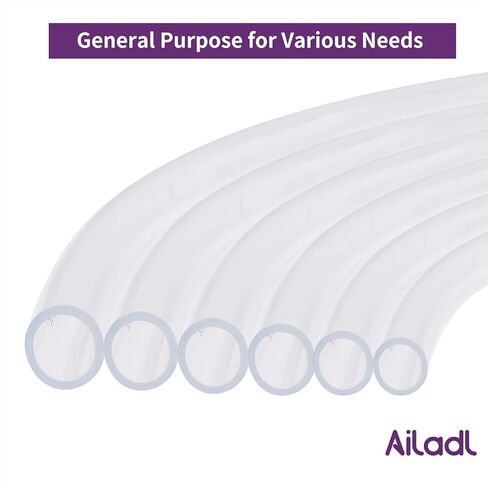 Ailadl 5/8 "ID أنابيب بلاستيكية شفافة، طول 50 قدمًا، أنابيب فينيل شفافة مرنة، تقاوم الالتواء، خالية من مادة BPA وغير سامة، آمنة لأنابيب حوض السمك، خرطوم خزان الأسماك، خرطوم شفاف متعدد الاستخدام مع 4 مشابك in Kuwait