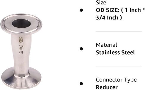 DERNORD Sanitary Fitting Reducer Fitting SUS304 Tri Clamp Ferrule Style 1-1/2" Tube OD to 1" Tube OD in Kuwait