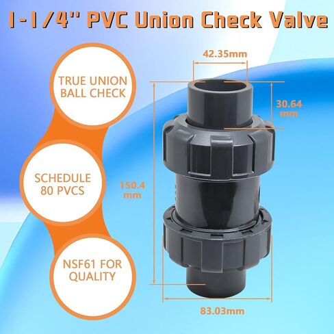 صمام فحص الاتحاد الحقيقي PVC، صمام فحص كامل للأداة بتأرجح منزلق مقاس 1-1/2 بوصة، صمام فحص كرة حمام السباحة بمقبس Sch80 لمنع التدفق العكسي in Kuwait
