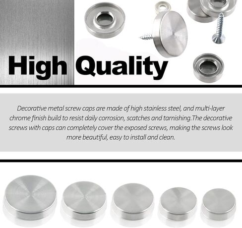 Wokape 50Pcs 16/18/20/22/25mm Stainless Steel Mirror Screw Cover Caps Kit, Mirror Screws Decorative Caps Cover Nails with Screws Fasteners for Wardrobe, Sign Advertising Hardware, Bathroom in Saudi Arabia