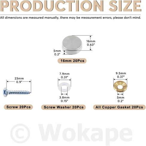 Wokape 20 مجموعة 0.87 بوصة/22 مم طقم أغطية براغي مرآة من الفولاذ المقاوم للصدأ، براغي مرآة أغطية زخرفية تغطي الأظافر مع مثبتات براغي لخزانة الملابس، أجهزة الإعلان اللافتة، الحمام in Kuwait