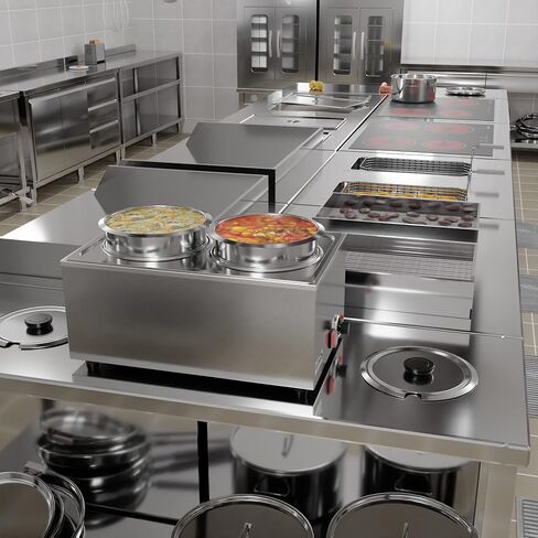 KoolMore Commercial Bain Marie Countertop Food Warmer, Soup Station, and Buffet Table Server with Two Serving Pots and Tap, Stainless-Steel Steamer with Auto Shut Off (CFW-4T), Silver in Kuwait