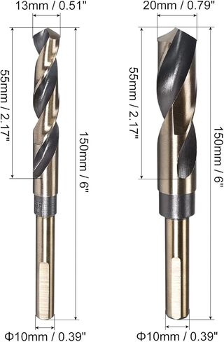 uxcell Reduced Shank Drill Bit Set, 13mm 20mm Titanium Nitride Coated High Speed Steel 4341 Tri-Flat Shank Drilling Tool for Stainless Steel Alloy Copper, 2pcs in Saudi Arabia