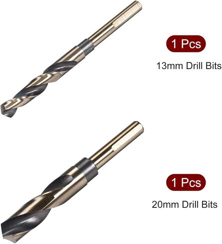 uxcell Reduced Shank Drill Bit Set, 13mm 20mm Titanium Nitride Coated High Speed Steel 4341 Tri-Flat Shank Drilling Tool for Stainless Steel Alloy Copper, 2pcs in Saudi Arabia