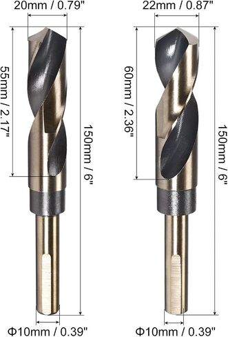 uxcell Reduced Shank Drill Bit Set, 20mm 22mm Titanium Nitride Coated High Speed Steel 4341 Tri-Flat Shank Drilling Tool for Stainless Steel Alloy Copper, 2pcs in Saudi Arabia
