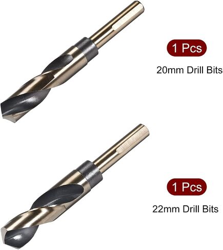 uxcell Reduced Shank Drill Bit Set, 20mm 22mm Titanium Nitride Coated High Speed Steel 4341 Tri-Flat Shank Drilling Tool for Stainless Steel Alloy Copper, 2pcs in Saudi Arabia