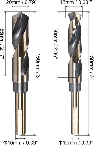 uxcell Reduced Shank Drill Bit Set, 16mm 20mm Titanium Nitride Coated High Speed Steel 4341 Tri-Flat Shank Drilling Tool for Stainless Steel Alloy Copper, 2pcs in Saudi Arabia