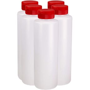 Pinnacle Mercantile Condiment Squeeze Bottles with Flip Top Hinged RedCap 16 oz Set of 5 (Perfect for Condiments, Sauces, Dressings, BBQ, Ketchup) Made USA