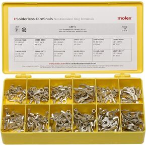 Molex 194130110 Solderless Terminals Kit, Non-Insulated Terminals, 180 Piece Kit, Made in America