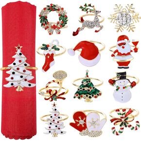 Christmas Napkin Rings Holiday Napkin Holders Rings Metal Xmas Napkin Rings Christmas Napkin Buckle Bulk Serviette Buckle,12Pack