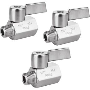 ABuff 3 قطعة صمام كروي من الفولاذ المقاوم للصدأ 1/4 "NPT ذكر x NPT أنثى صمامات كروية صغيرة صمام الإغلاق مع مقبض من الفولاذ المقاوم للصدأ in Kuwait