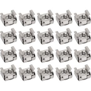 صواميل قفص معدنية (M6x10mm) 20 قطعة، صواميل قفص من الفولاذ المقاوم للصدأ مثبتة على فتحة مربعة - لرف خزانة رف الخادم، لون فضي in Kuwait