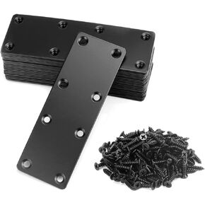 لوحة إصلاح مسطحة من QWORK، 20 قطعة 5-1/2 بوصة × 2 بوصة إصلاح دعامة معدنية مستقيمة لتثبيت دعامة الربط، الزاوية اليمنى، موصل دعامة مسطحة مع براغي، لأرفف خزانة الأثاث الخشبي in Kuwait