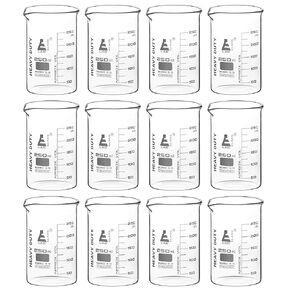 12PK Heavy Duty Beakers, 250ml - 5mm Thick, Uniform Walls - Superior Durability & Chemical Resistance - White Graduations - Borosilicate 3.3 Glass - Eisco Labs in Saudi Arabia