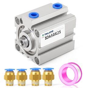TAILONZ PNEUMATIC 50mm Bore 25mm Stroke Pneumatic Small Thin Cylinder Aluminum Pneumatic Air Cylinder SDA50-25