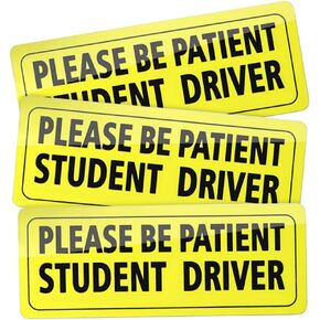 3PCS Student Driver Magnetic Car Stickers, Please Be Patient Student Driver, Magnet Reflective Yellow Large Bold Text Car Signs, Bumper Safety Sign Stickers for New Drivers (Black)