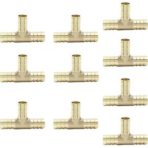 8-Pack Pex 1/2-inch Tee Brass Barb Crimp Fitting (1/2"x 1/2"x 1/2") - Lead-Free, Secure, and Leak-Proof Solution