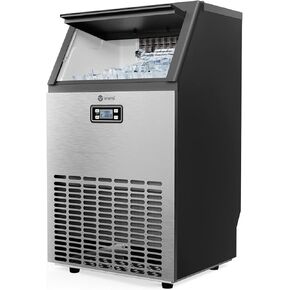 Vremi Commercial Grade Ice Maker - Produces 99 Pounds of Ice in 24 Hrs with 29 Pounds Storage Bin - Stainless Steel, Freestanding Automatic Clear Cube Ice Making Machine Perfect for Home or Business in Kuwait
