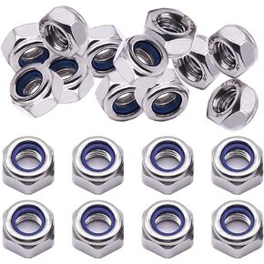 MUSIBO Lock Nuts M12 x 1.75mm (20Pcs) Metric Hex Locknut, 304 18-8 Stainless Steel Nuts with Nylon Insert, Bright Finish, for Industrial and Construction Fasteners in Saudi Arabia