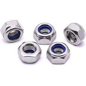 M6-1.0 (100 pcs) Nylon Insert Hex Lock Nuts 304 Stainless Steel 18-8 Locknut, Bright Finish, DIN985 in Saudi Arabia