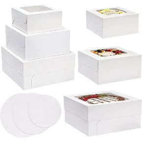 20 قطعة من علب الكيك مع نافذة من موريتو، علب مخبوزات بيضاء 20 قطعة من ألواح الكيك، 3 مقاسات 12x12x6، 10x10x5 و8x8x4 بوصة، علب حلوى الفطيرة القوية والكب كيك والدونات والمعجنات in Kuwait