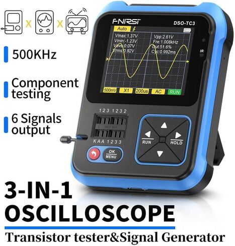 DSO-TC3 راسم الذبذبات الرقمي، مجموعة راسم الذبذبات الرقمي المحمول، 3 في 1 راسم الذبذبات المحمول ومولد إشارة DDS واختبار الترانزستور، عرض النطاق الترددي 500 كيلو هرتز، معدل أخذ العينات 10 مللي ثانية في الثانية، 6 أنواع من الأشكال الموجية in Kuwait