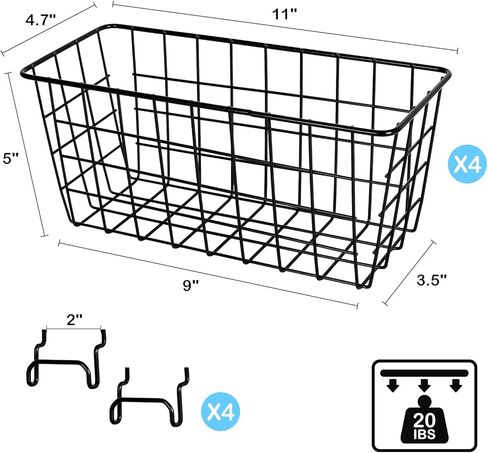 2 Pack Pegboard Baskets, Metal Shelves Hooks to 1/8" and 1/4" Hole Peg Boards, Peg Board Baskets Bins Set - Organize Tools Workbench Accessories Garage Storage Wall Mount Organizer Attachments in Kuwait