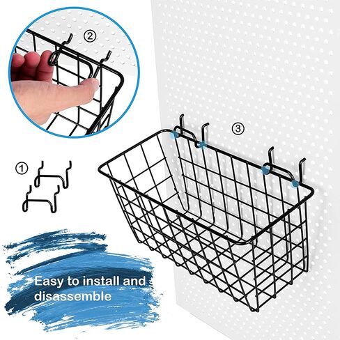 4 عبوات من سلال Pegboard، وخطافات أرفف معدنية حتى 1/8 بوصة و1/4 بوصة من ألواح ربط الفتحات، ومجموعة صناديق سلال لوح ربط بيضاء - أدوات تنظيم ملحقات منضدة العمل، ملحقات منظم مثبتة على الحائط للتخزين في المرآب in Kuwait