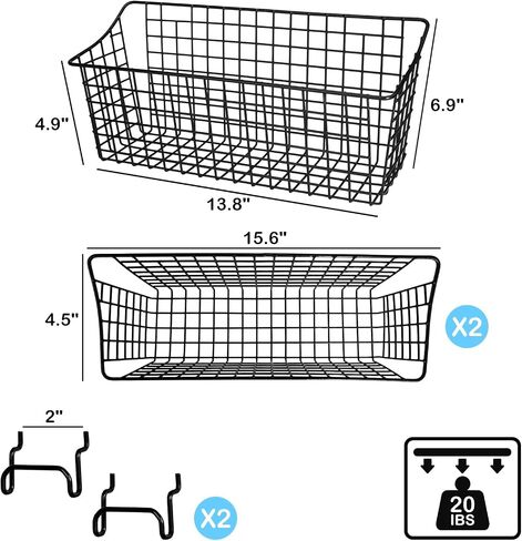 4 عبوات من سلال Pegboard، وخطافات أرفف معدنية حتى 1/8 بوصة و1/4 بوصة من ألواح ربط الفتحات، ومجموعة صناديق سلال لوح ربط بيضاء - أدوات تنظيم ملحقات منضدة العمل، ملحقات منظم مثبتة على الحائط للتخزين في المرآب in Kuwait