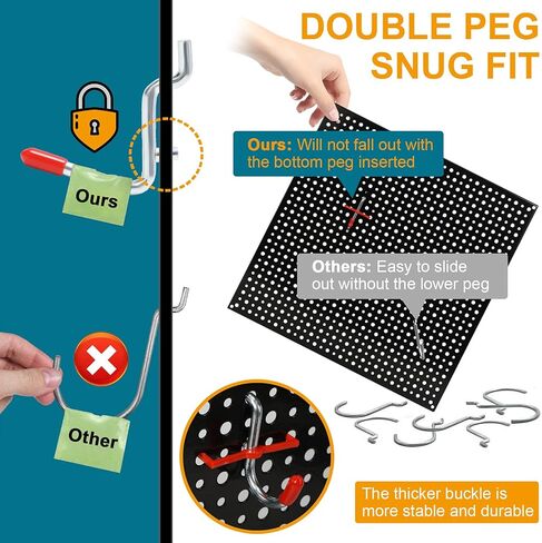 1/4 inch Heavy Duty Pegboard Hooks,Metal Pegboard Hooks for Hanging Storage (18pcs Double Straight Hook, Black) in Kuwait
