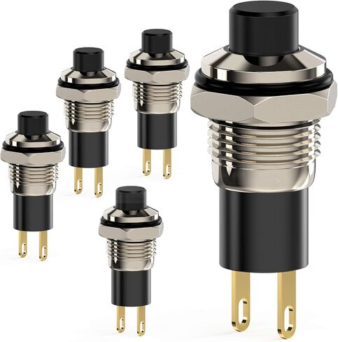 مفتاح زر الضغط DIYhz، مفاتيح صغيرة ذاتية القفل بإغلاق 10 مم دائرية DC24V 0.5A غطاء أسود 5 قطع in Kuwait