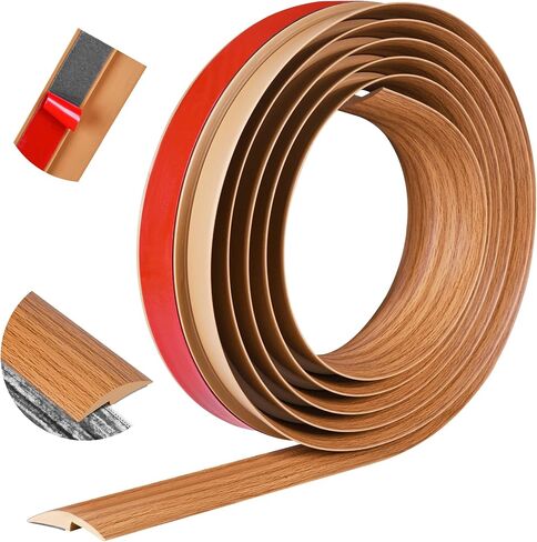 10Ft Floor Transition Strip Self Adhesive Carpet to Tile Floor Edging Trim PVC Threshold Strips, Peel and Stick Floor Joining Strip Suitable for Threshold Height Less Than 5mm(Light Brown Wood Grain) in Kuwait