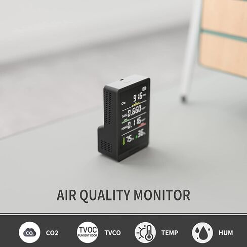 مراقب جودة الهواء، ثاني أكسيد الكربون الاحترافي والدقيق، TVOC، HCHO، عداد جسيمات الرطوبة ودرجة الحرارة، للمنزل، المكتب، المدرسة، الفندق، السيارة in Kuwait