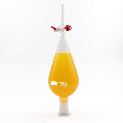 قمع زجاجي منفصل 500 مل PTFE محبس كبير قمع فصل الكمثرى 24/40 مشترك in Kuwait