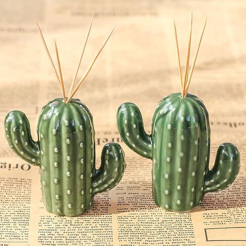 علب حامل أعواد الأسنان YILIUJIU تصميم موزع أعواد الأسنان الخزفية | حامل لطيف ومبتكر لهدايا رأس السنة وعيد الميلاد وعيد الميلاد (الصبار) in Kuwait