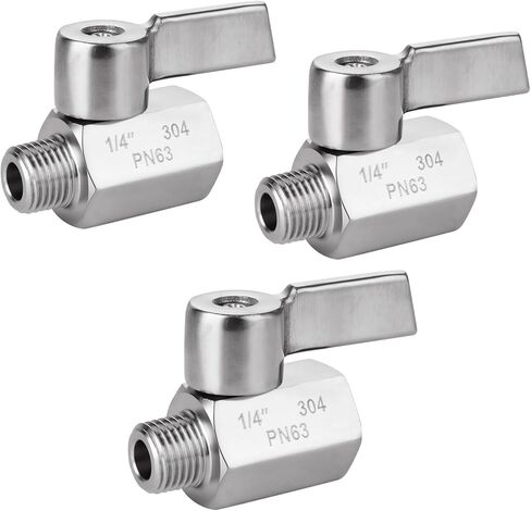 ABuff 3 قطعة صمام كروي من الفولاذ المقاوم للصدأ 1/4 "NPT ذكر x NPT أنثى صمامات كروية صغيرة صمام الإغلاق مع مقبض من الفولاذ المقاوم للصدأ in Kuwait