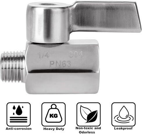 ABuff 3 قطعة صمام كروي من الفولاذ المقاوم للصدأ 1/4 "NPT ذكر x NPT أنثى صمامات كروية صغيرة صمام الإغلاق مع مقبض من الفولاذ المقاوم للصدأ in Kuwait