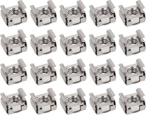 صواميل قفص معدنية (M6x10mm) 20 قطعة، صواميل قفص من الفولاذ المقاوم للصدأ مثبتة على فتحة مربعة - لرف خزانة رف الخادم، لون فضي in Kuwait