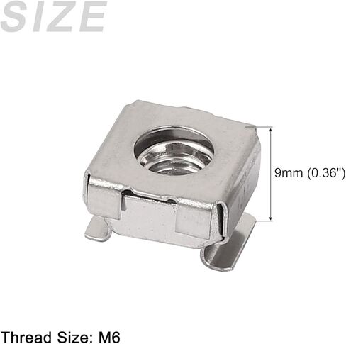 صواميل قفص معدنية (M6x10mm) 20 قطعة، صواميل قفص من الفولاذ المقاوم للصدأ مثبتة على فتحة مربعة - لرف خزانة رف الخادم، لون فضي in Kuwait