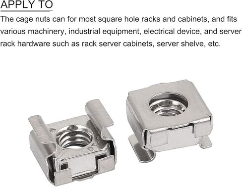 صواميل قفص معدنية (M6x10mm) 20 قطعة، صواميل قفص من الفولاذ المقاوم للصدأ مثبتة على فتحة مربعة - لرف خزانة رف الخادم، لون فضي in Kuwait