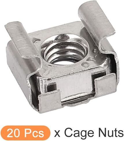 صواميل قفص معدنية (M6x10mm) 20 قطعة، صواميل قفص من الفولاذ المقاوم للصدأ مثبتة على فتحة مربعة - لرف خزانة رف الخادم، لون فضي in Kuwait