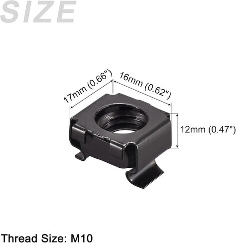 صواميل قفص METALLIXITY (M10x17mm) 10 قطع، أقفاص الأجهزة ذات الفتحات المربعة المطلية بالزنك والفولاذ الكربوني - لرف خزانة رف الخادم، أسود in Kuwait