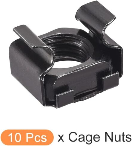 صواميل قفص METALLIXITY (M10x17mm) 10 قطع، أقفاص الأجهزة ذات الفتحات المربعة المطلية بالزنك والفولاذ الكربوني - لرف خزانة رف الخادم، أسود in Kuwait