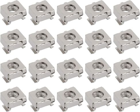 صواميل قفص METALLIXITY (M6x13mm) 20 قطعة، أقفاص الأجهزة ذات الفتحات المربعة المطلية بالنيكل من الفولاذ الكربوني - لرف خزانة رف الخادم، لون فضي in Kuwait