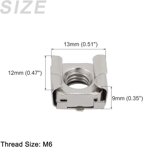 صواميل قفص METALLIXITY (M6x13mm) 20 قطعة، أقفاص الأجهزة ذات الفتحات المربعة المطلية بالنيكل من الفولاذ الكربوني - لرف خزانة رف الخادم، لون فضي in Kuwait