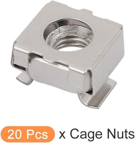 صواميل قفص METALLIXITY (M6x13mm) 20 قطعة، أقفاص الأجهزة ذات الفتحات المربعة المطلية بالنيكل من الفولاذ الكربوني - لرف خزانة رف الخادم، لون فضي in Kuwait