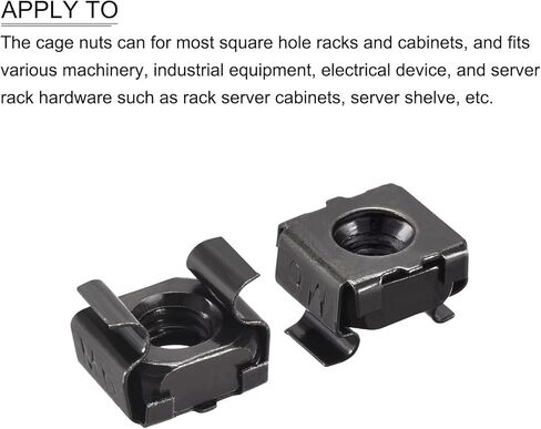 صواميل قفص METALLIXITY (M6x13.5mm) 10 قطع، أقفاص الأجهزة ذات الفتحات المربعة المطلية بالزنك والفولاذ الكربوني - لرف خزانة رف الخادم، أسود in Kuwait