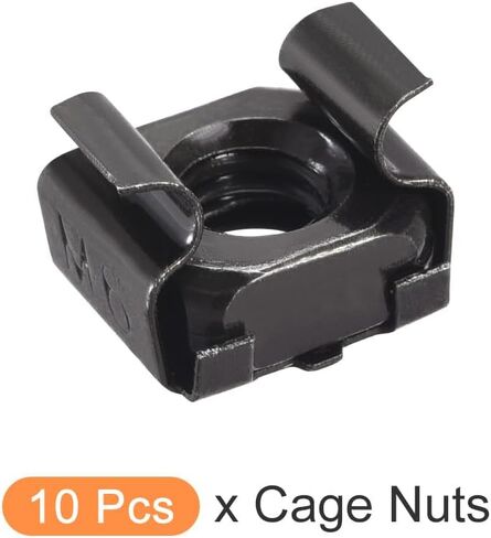 صواميل قفص METALLIXITY (M6x13.5mm) 10 قطع، أقفاص الأجهزة ذات الفتحات المربعة المطلية بالزنك والفولاذ الكربوني - لرف خزانة رف الخادم، أسود in Kuwait